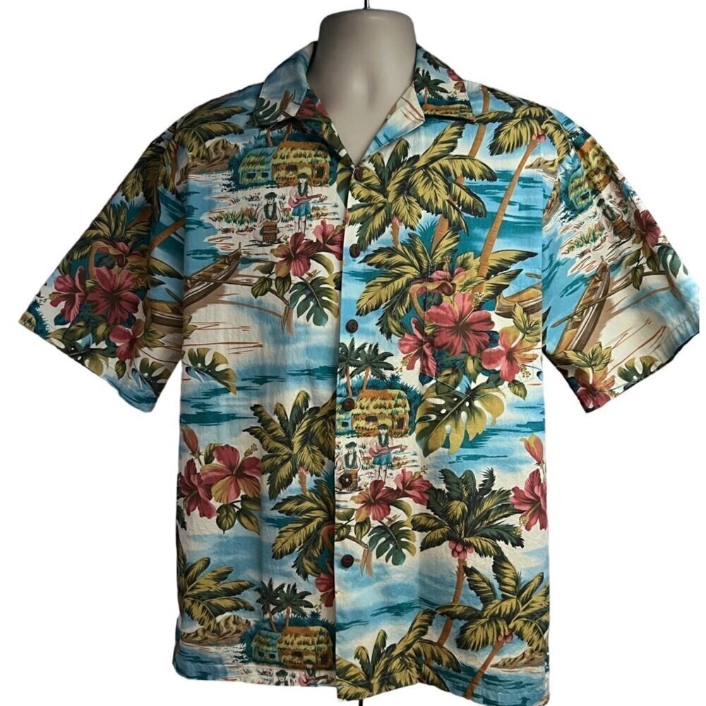 Hilo Hattie Men Vintage Tiki Hawaiian Aloha Button Up Shirt XL Pocket Cotton USA